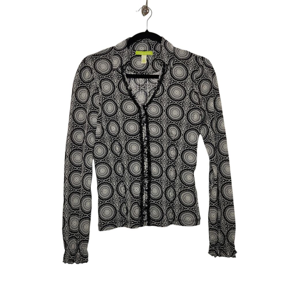 Vintage y2k Sigrid Olsen XS Button Geometric Micromesh Button Shirt Goth Boho